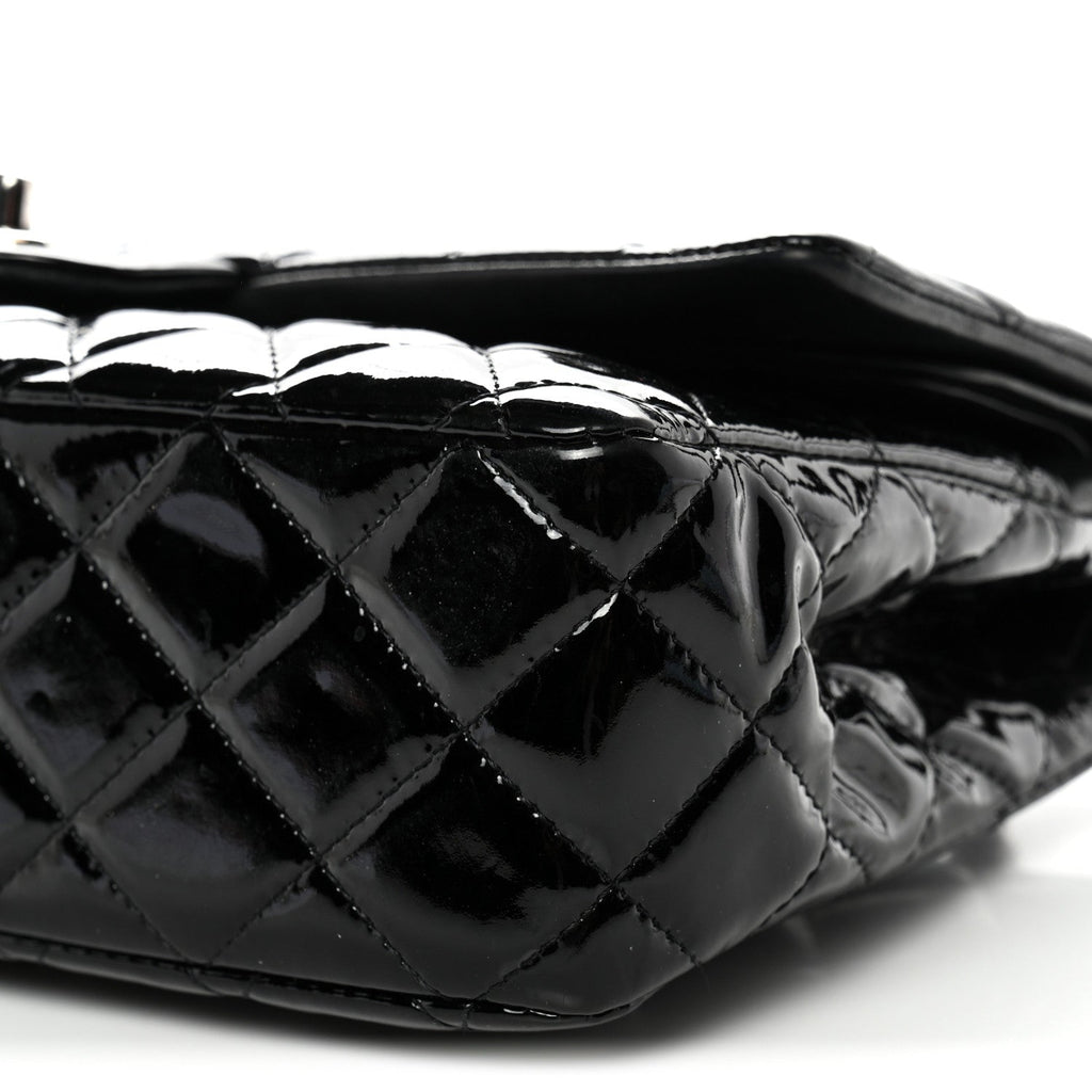 Patent Quilted Medium Double Flap Black