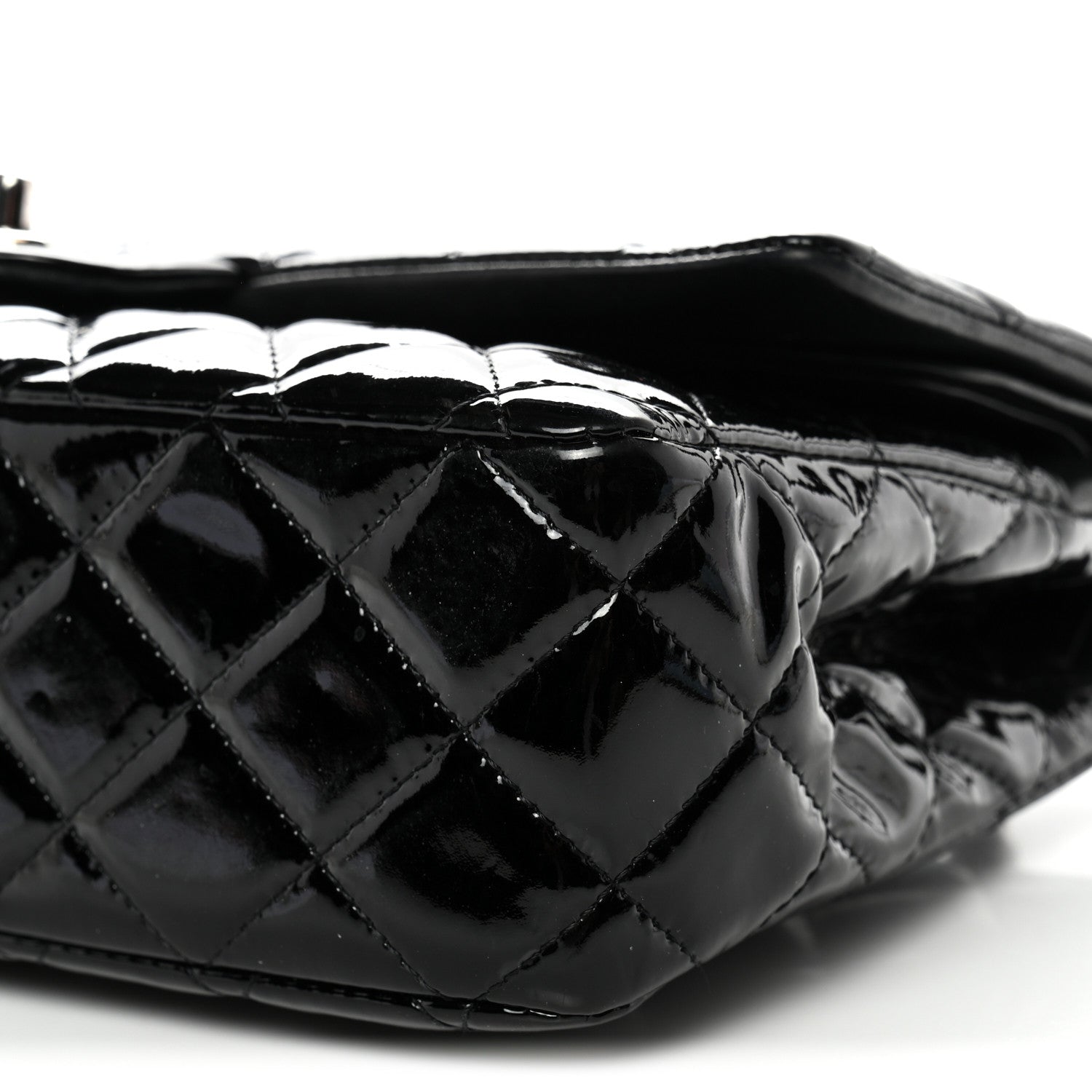 Patent Quilted Medium Double Flap Black