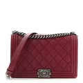 Calfskin Quilted Double Stitch New Medium Boy Flap Burgundy