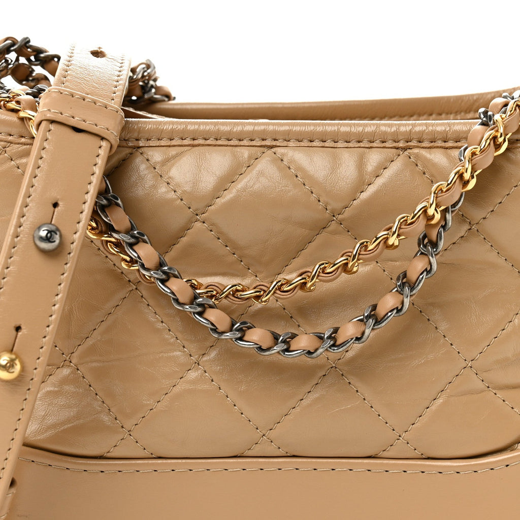 Aged Calfskin Quilted Small Gabrielle Hobo Beige