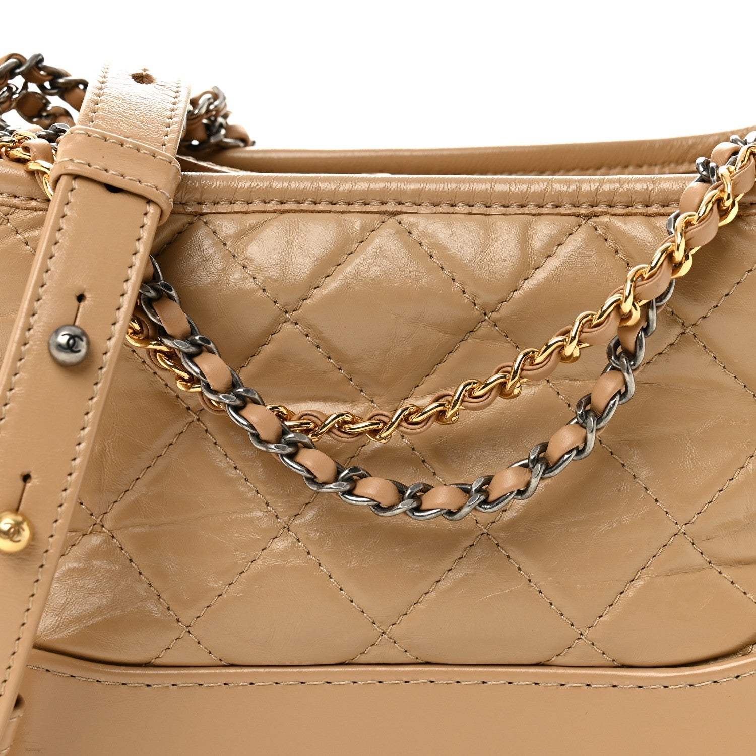 Aged Calfskin Quilted Small Gabrielle Hobo Beige
