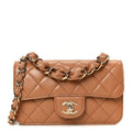 Shiny Lambskin Quilted Mini Flap Brown