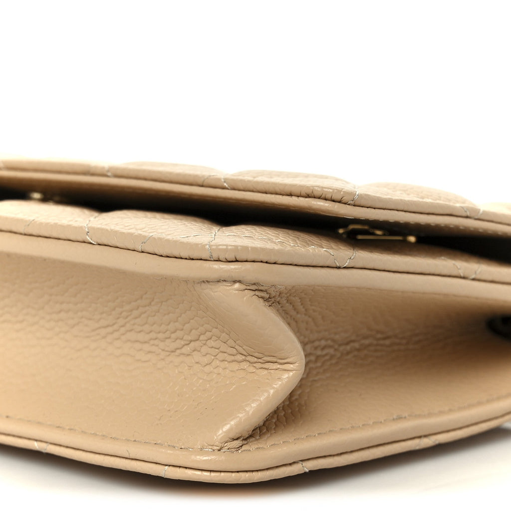 Caviar Quilted Wallet on Chain WOC Beige