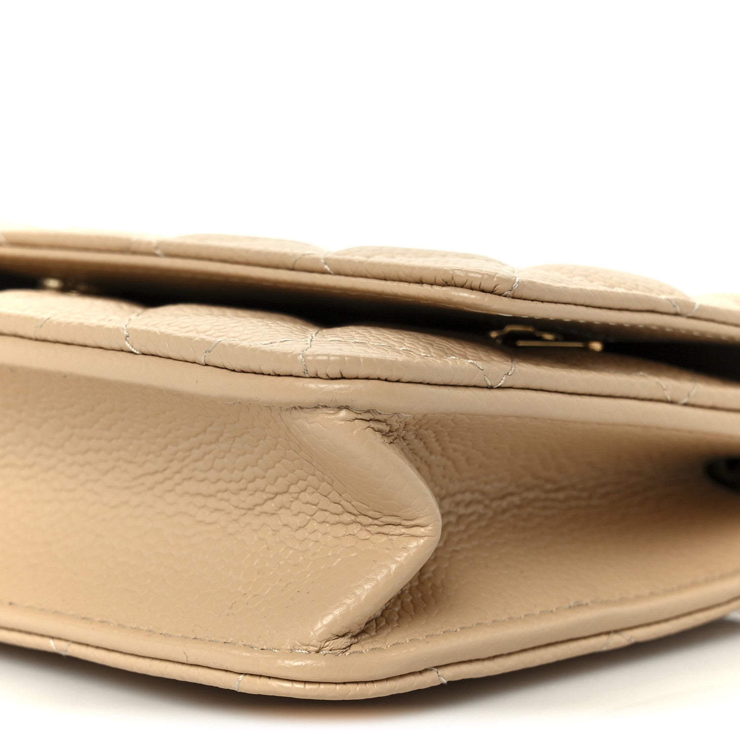Caviar Quilted Wallet on Chain WOC Beige