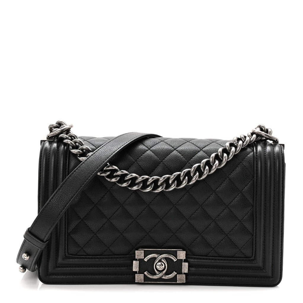 Grained Calfskin Quilted Medium Boy Flap Black