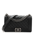Grained Calfskin Quilted Medium Boy Flap Black