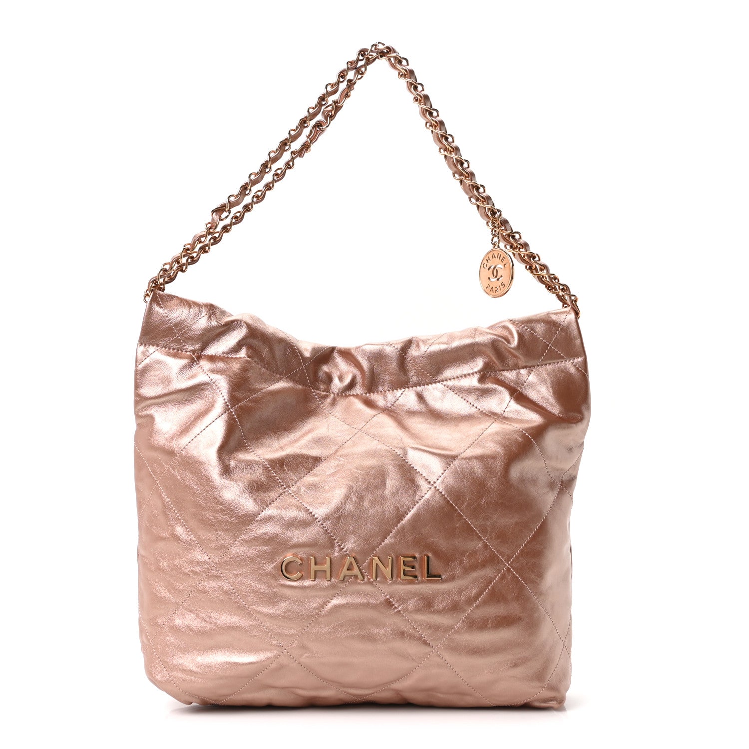Metallic Calfskin Quilted Small Chanel 22 Pink