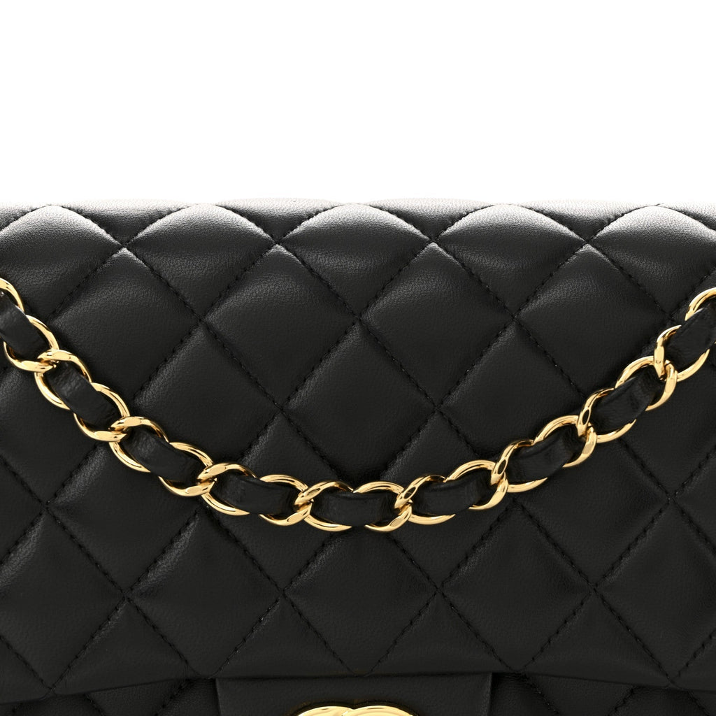 Lambskin Quilted Medium Double Flap Black
