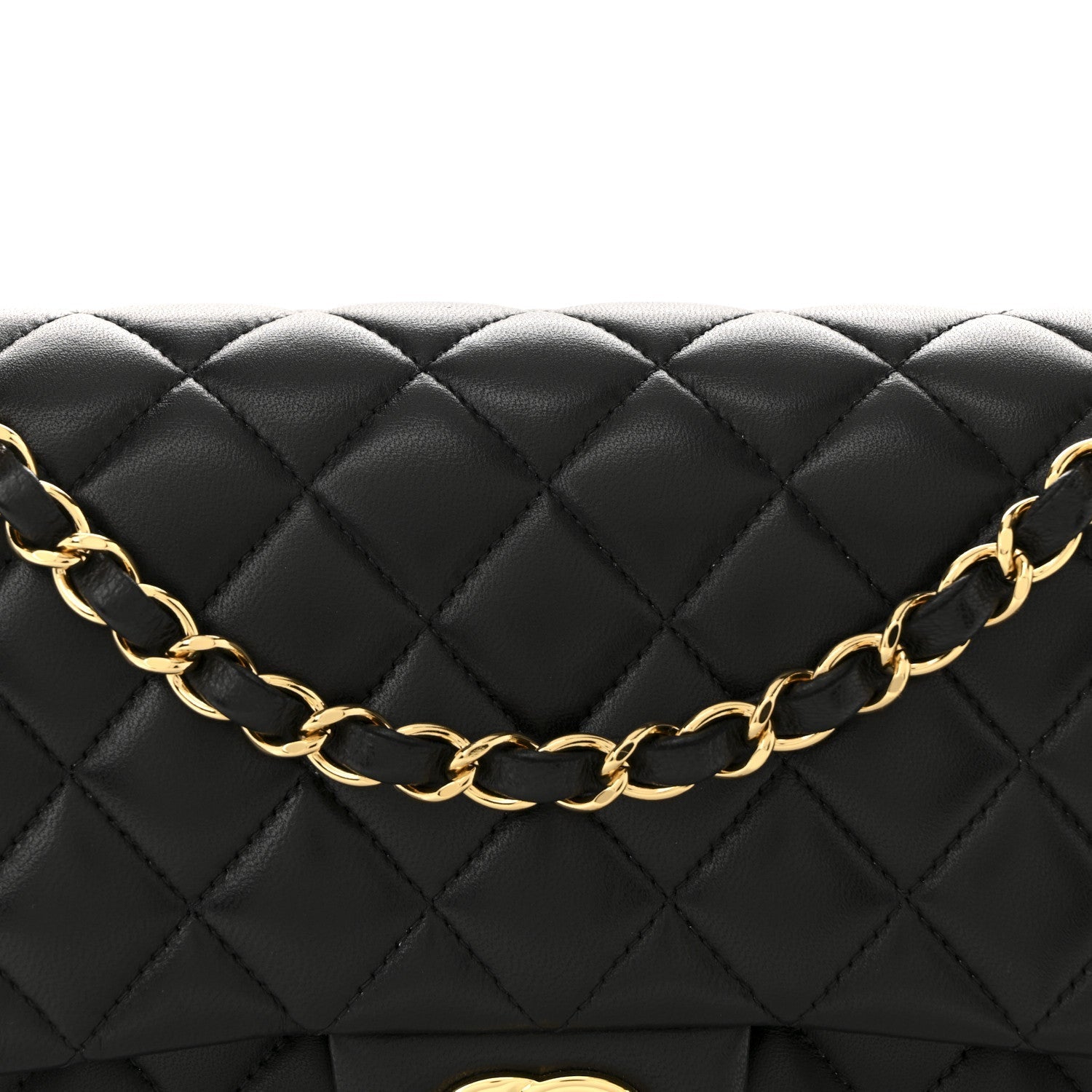Lambskin Quilted Medium Double Flap Black