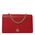 Dollar Calfskin Mini GG Marmont Chain Wallet Hibiscus Red