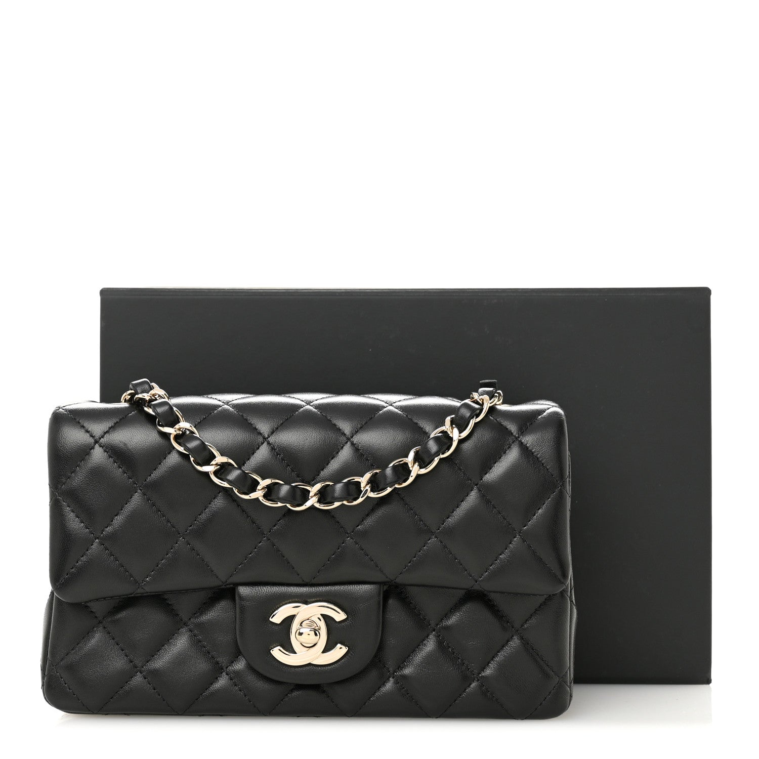 Lambskin Quilted Mini Rectangular Flap Black