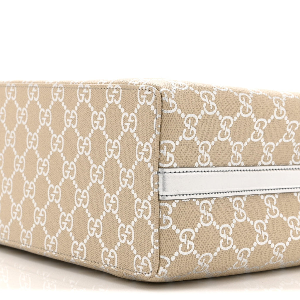 GG Supreme Monogram Emblem Medium Tote Bag  Beige Silver