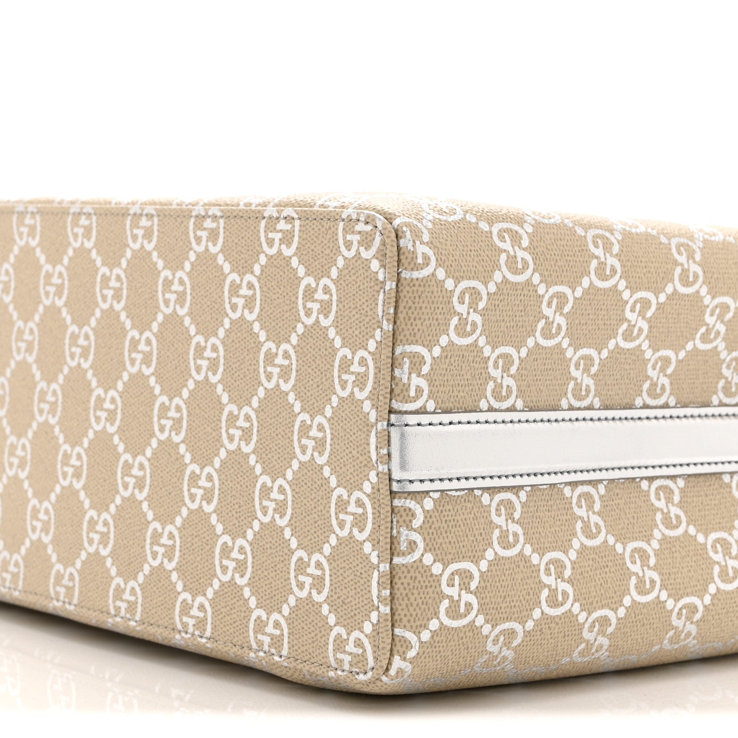 GG Supreme Monogram Emblem Medium Tote Bag  Beige Silver