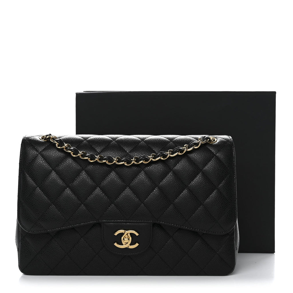 Caviar Quilted Jumbo Double Flap Black