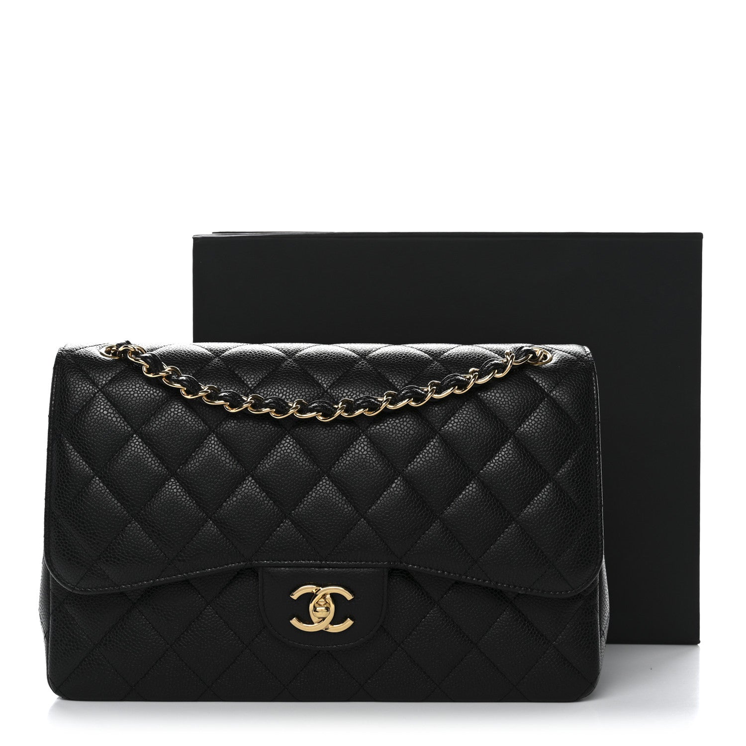 Caviar Quilted Jumbo Double Flap Black