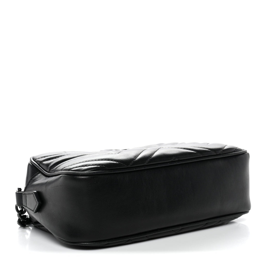 Calfskin Matelasse Monochrome Small GG Marmont Chain Shoulder Bag Black