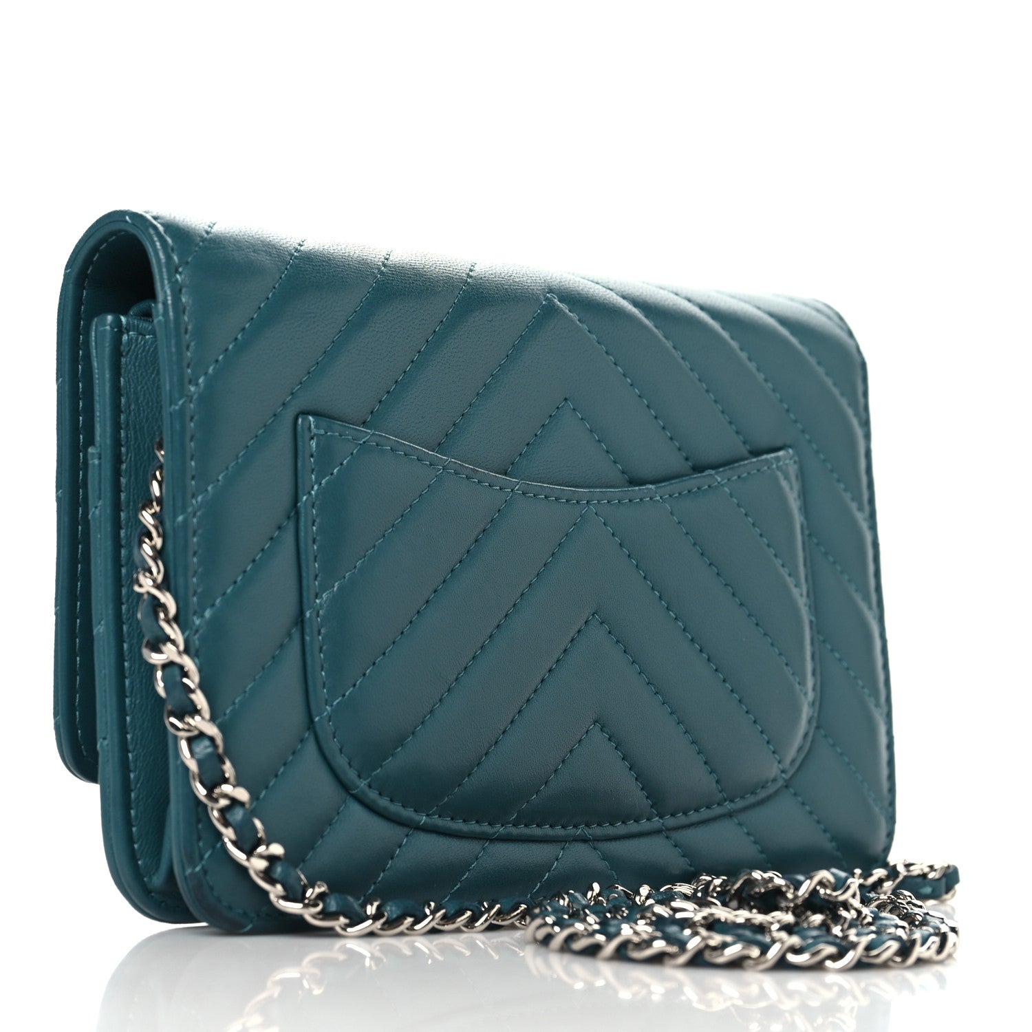 Lambskin Chevron Quilted Wallet On Chain WOC Turquoise