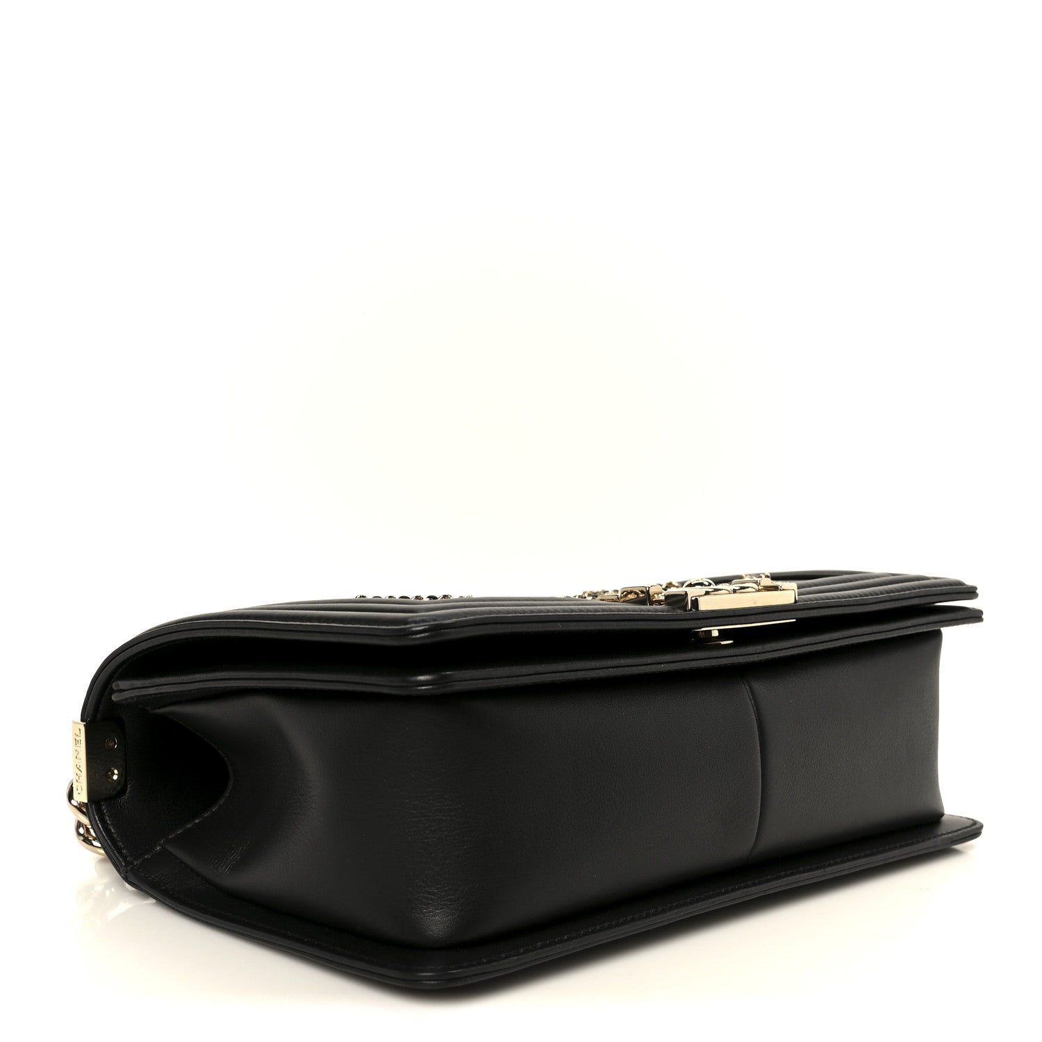Calfskin Quilted Medium Chain Detail Boy Flap Black