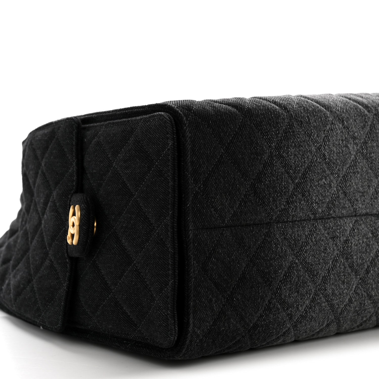 Washed Denim Quilted Medium Chanel 25 Handbag Black
