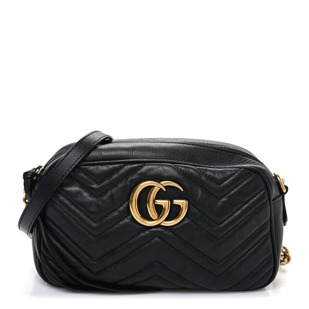 Calfskin Matelasse Small GG Marmont Chain Shoulder Bag Black