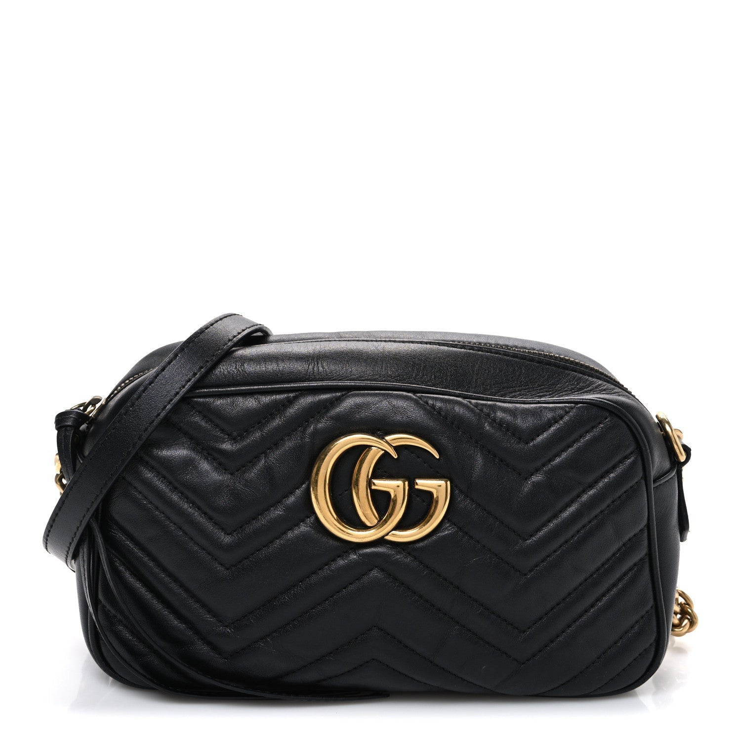 Calfskin Matelasse Small GG Marmont Chain Shoulder Bag Black