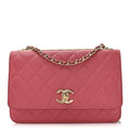 Lambskin Quilted Trendy CC Wallet On Chain WOC Bright Pink