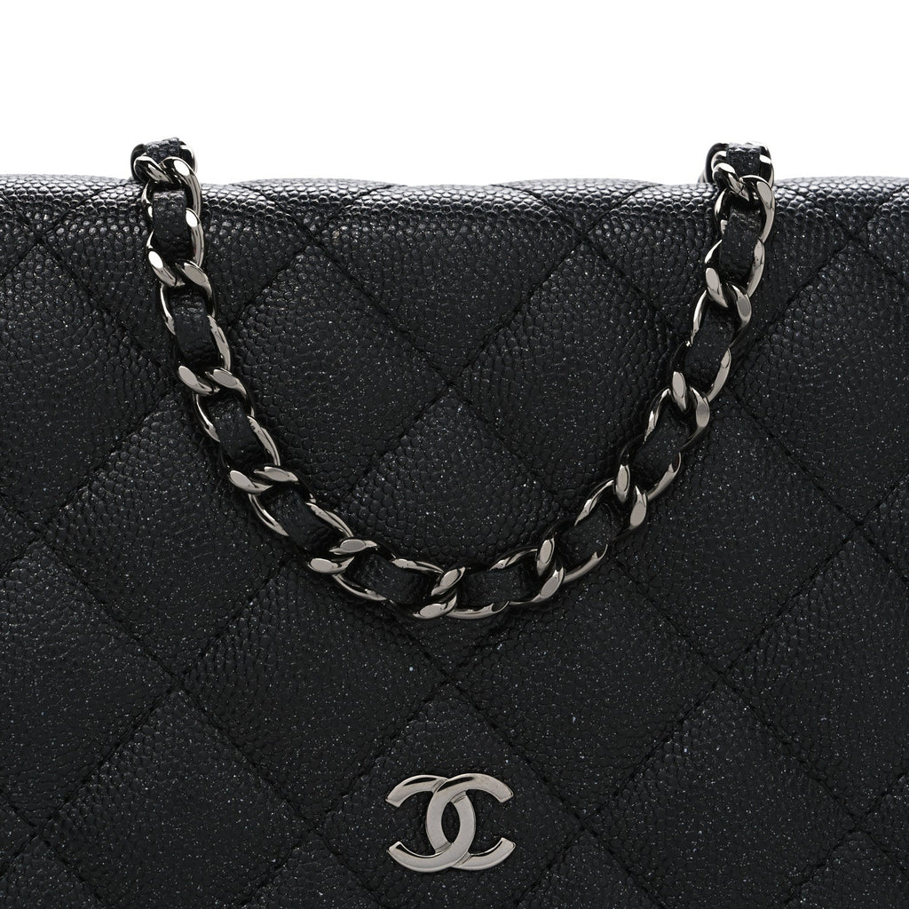 Iridescent Caviar Quilted Wallet on Chain WOC Black
