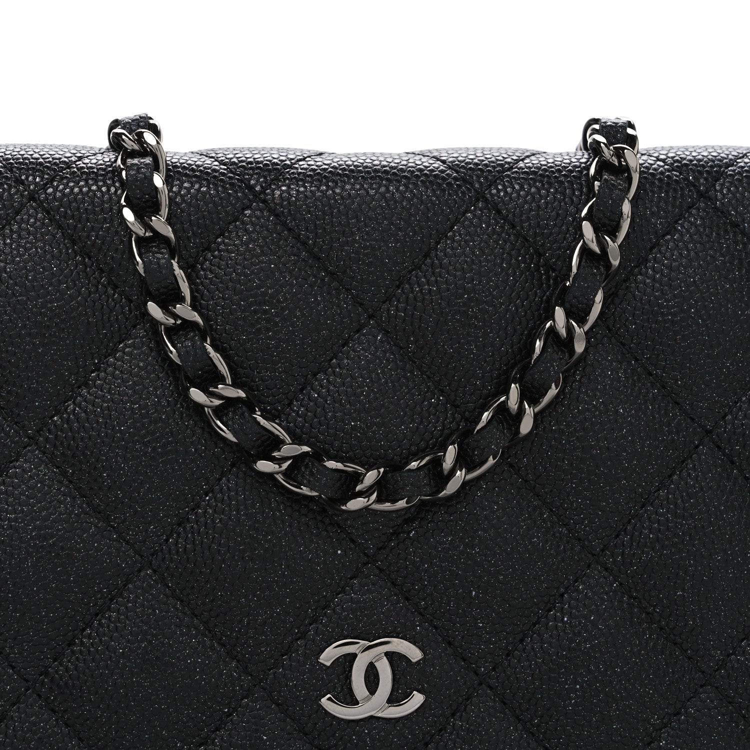 Iridescent Caviar Quilted Wallet on Chain WOC Black