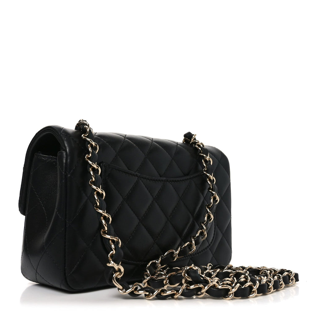 Lambskin Quilted Mini Rectangular Flap Black