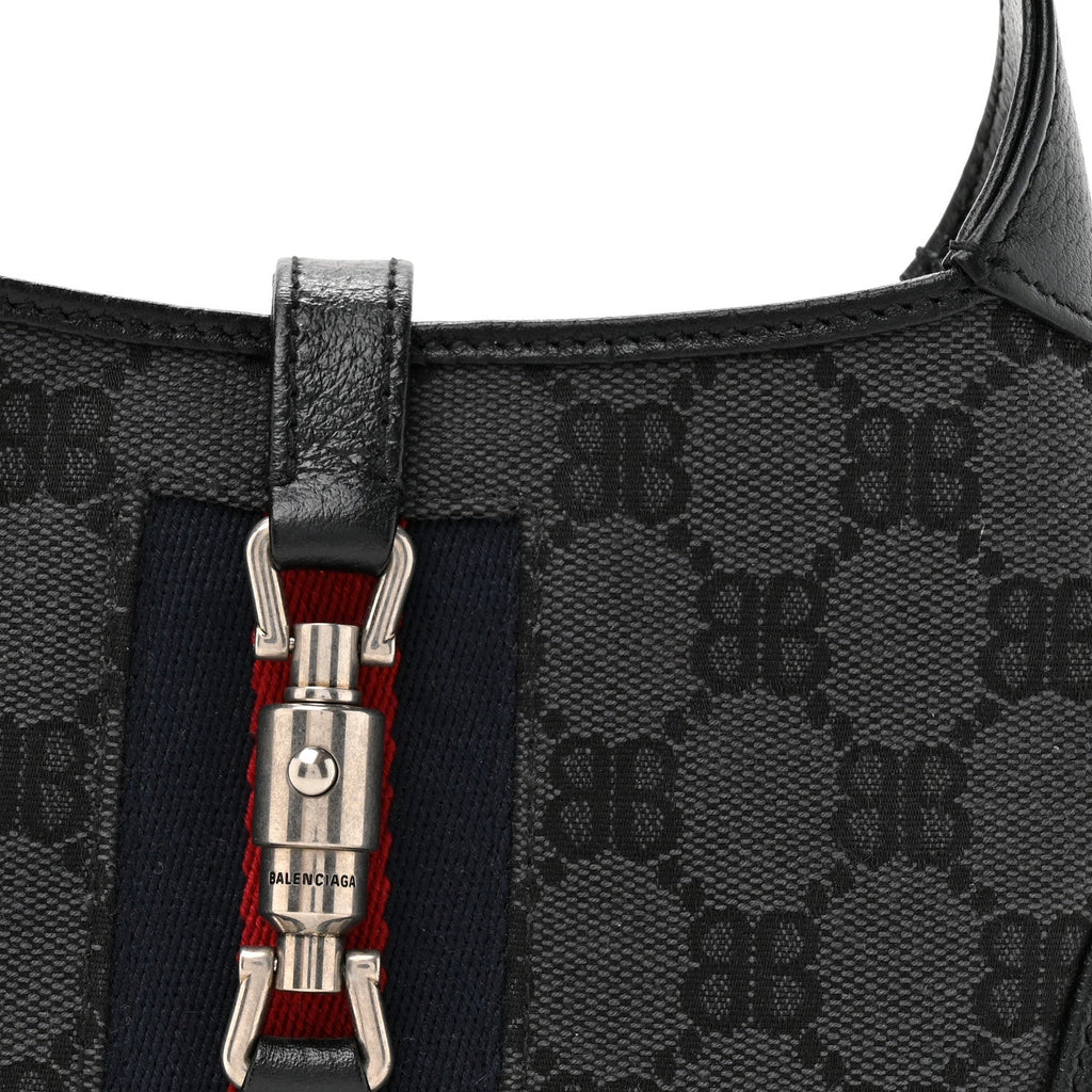 X BALENCIAGA BB Monogram Calfskin Web Mini Jackie 1961 Hobo Black