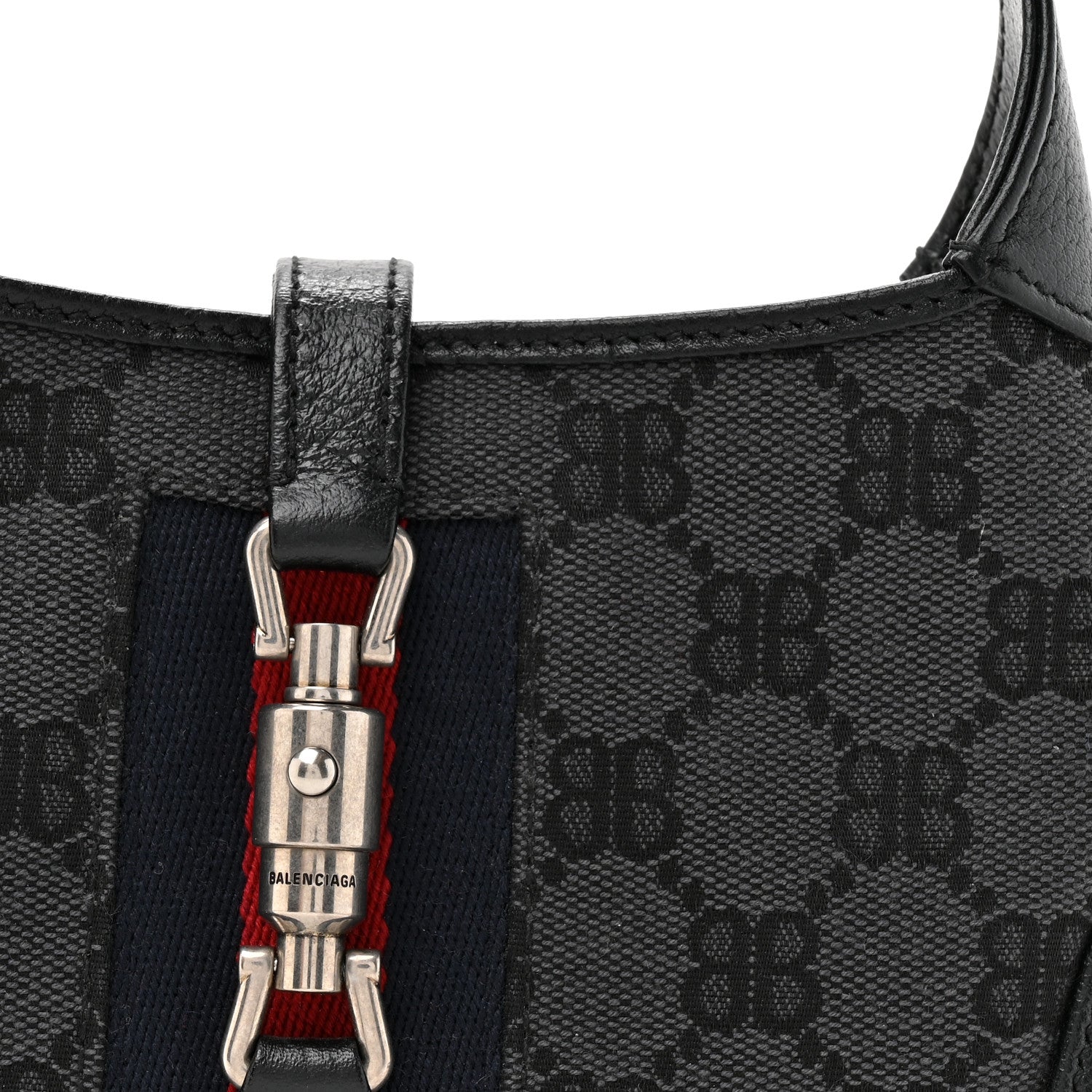 X BALENCIAGA BB Monogram Calfskin Web Mini Jackie 1961 Hobo Black