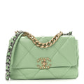 Goatskin Quilted Medium Chanel 19 Flap Light Green