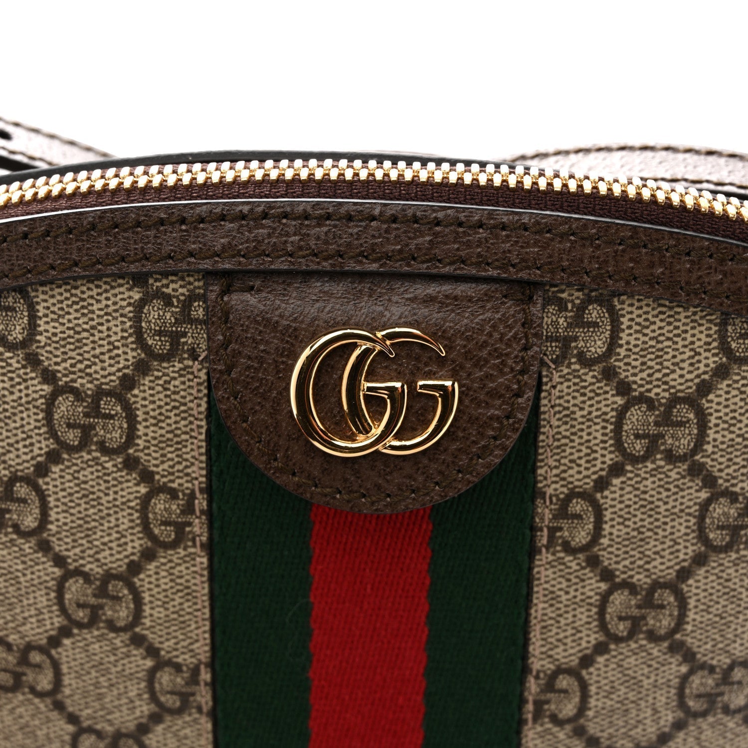 GG Supreme Monogram Textured Dollar Calfskin Web Small Ophidia Dome Shoulder Bag Beige Ebony New Acero