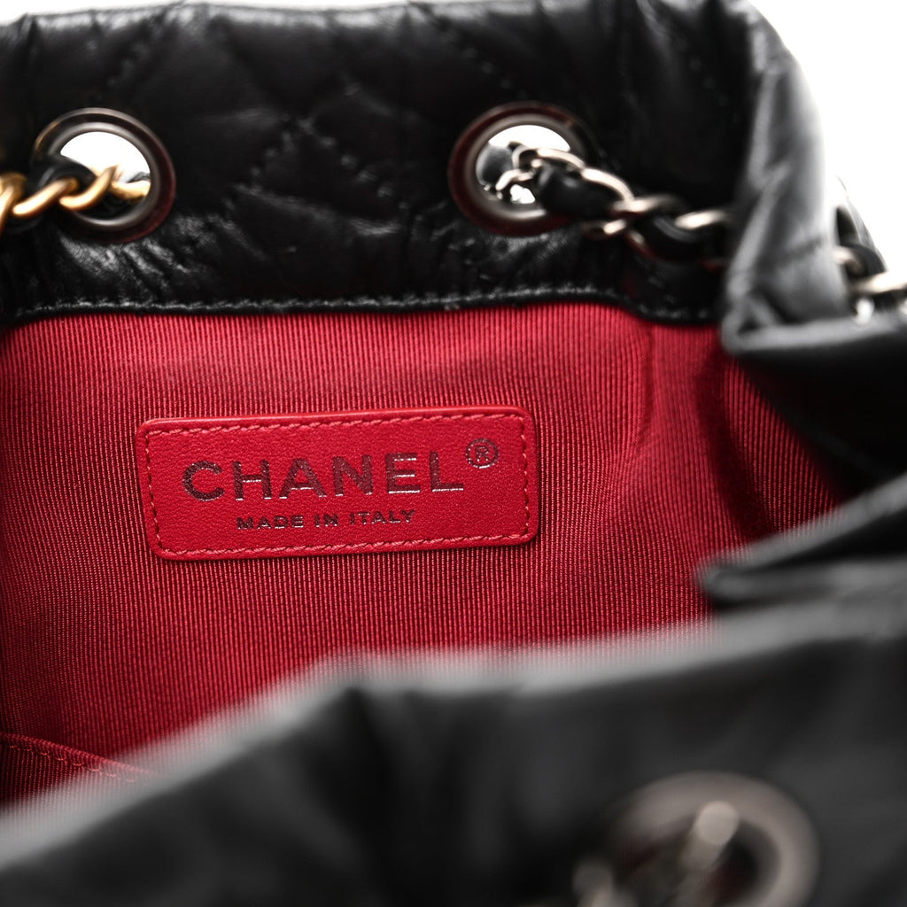 Aged Calfskin Chevron Quilted Small Gabrielle Backpack Black