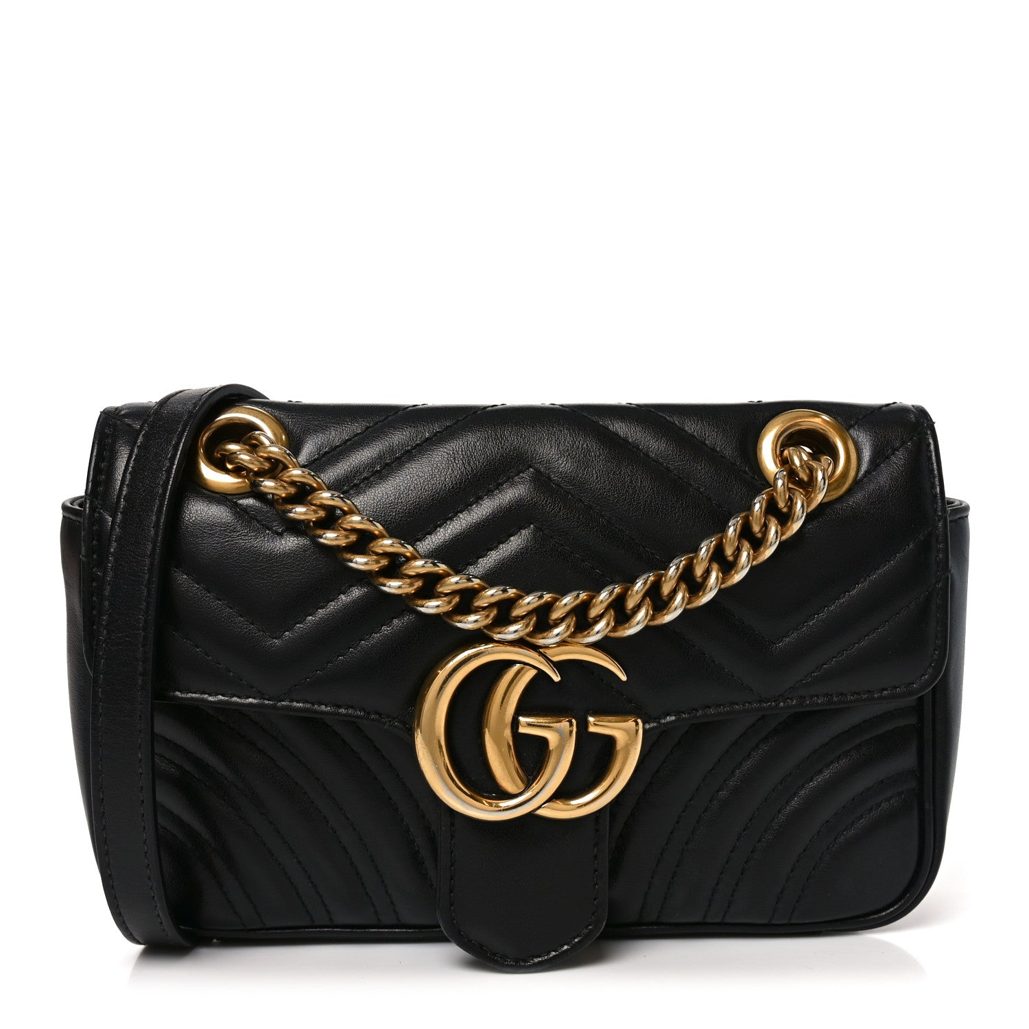 Calfskin Matelasse Mini GG Marmont Shoulder Bag Black