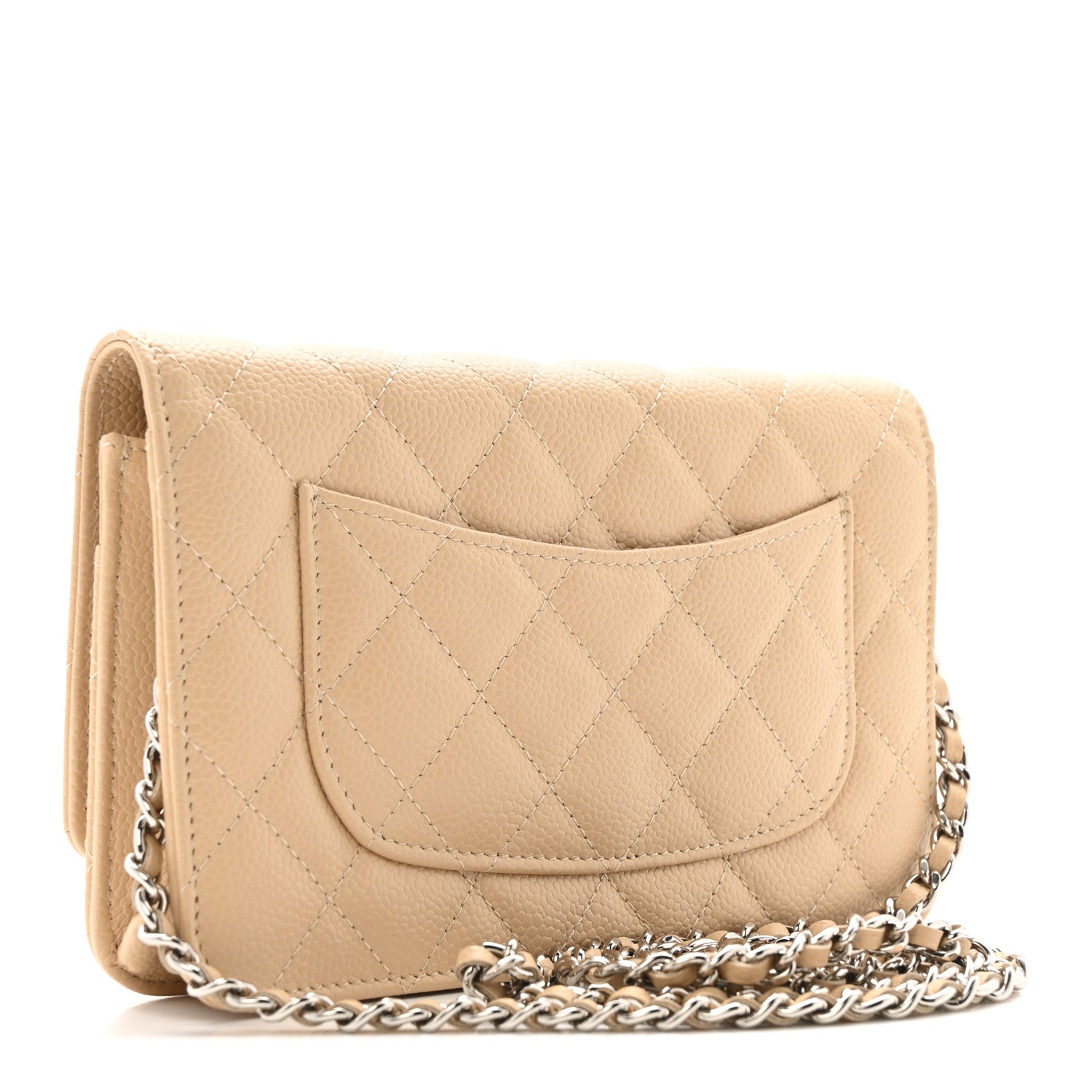 Caviar Quilted Wallet on Chain WOC Beige