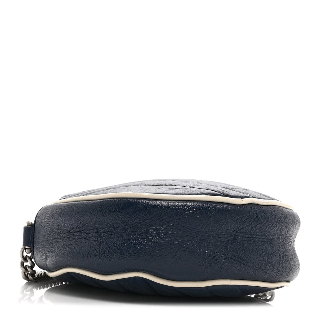 Azalea Calfskin Matelasse Diagonal Mini Torchon GG Marmont Round Shoulder Bag Blue Agata Mystic White