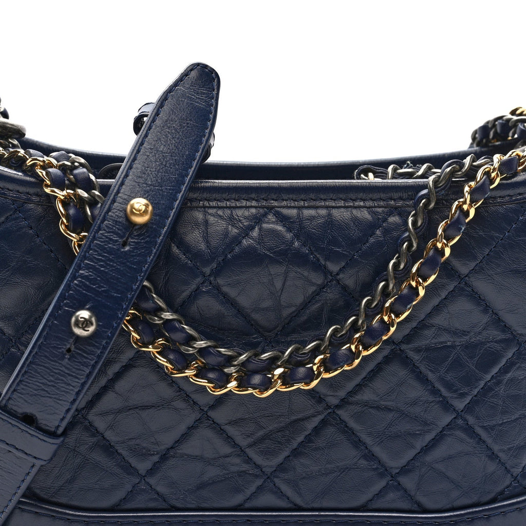 Aged Calfskin Quilted Small Gabrielle Hobo Navy