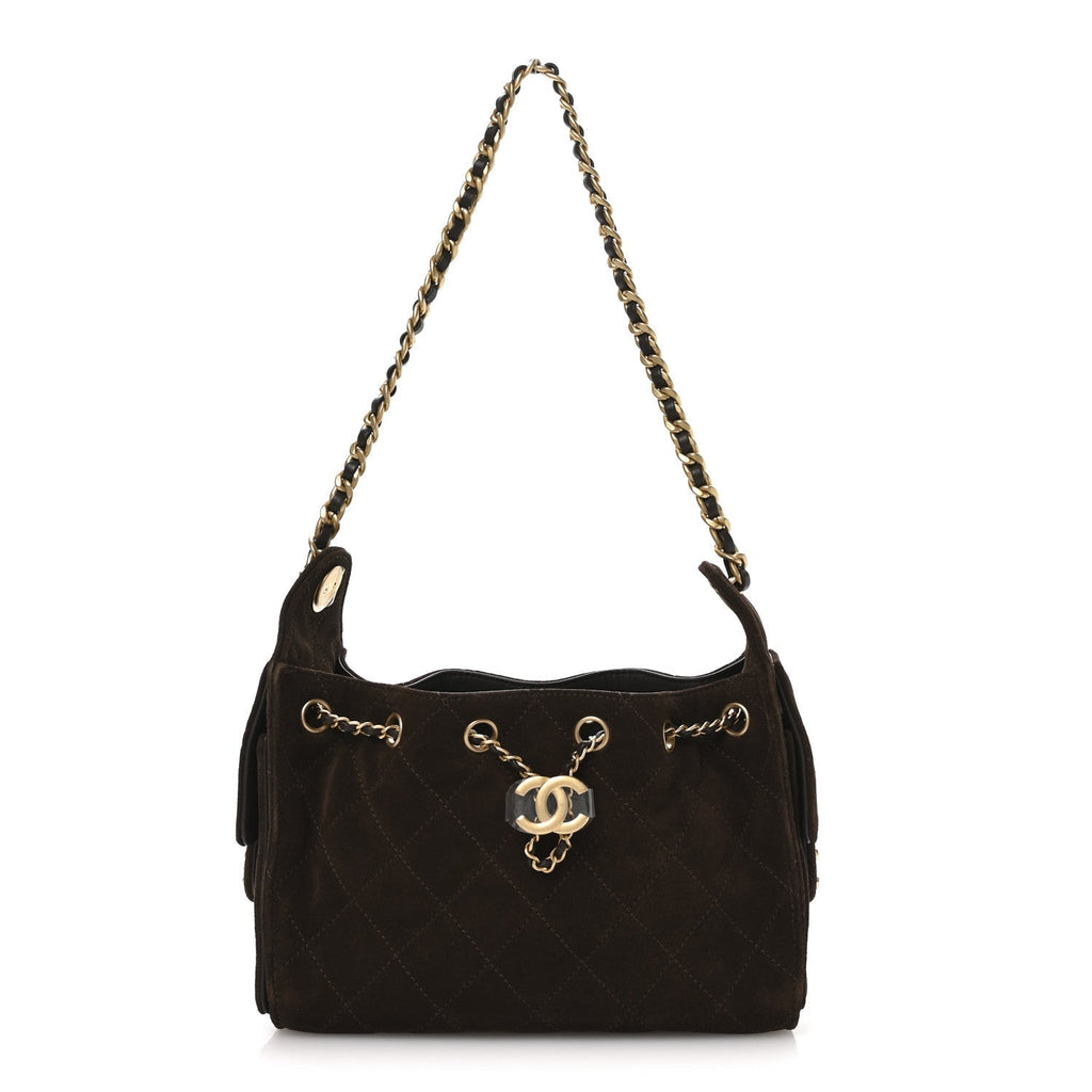 Suede Quilted Mini Chanel 25 Handbag Dark Brown