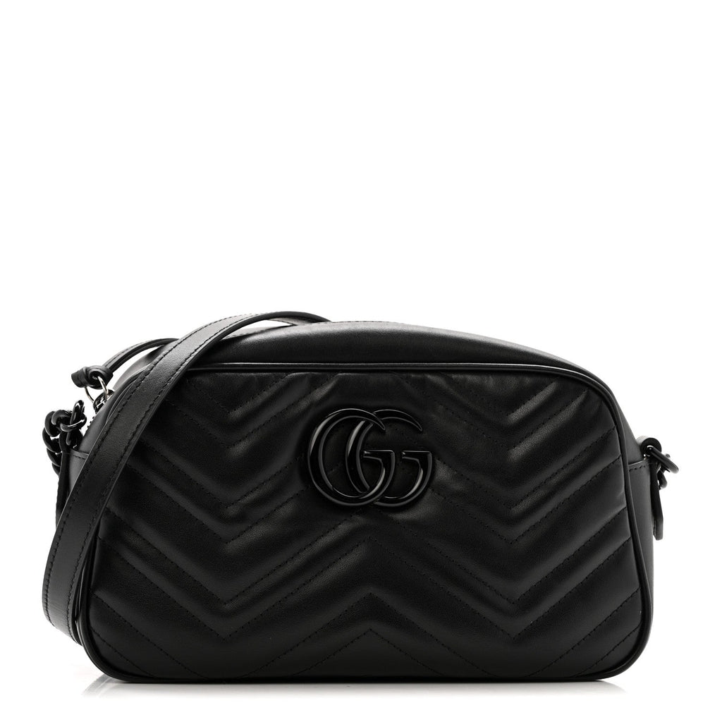 Calfskin Matelasse Monochrome Small GG Marmont Chain Shoulder Bag Black