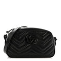 Calfskin Matelasse Monochrome Small GG Marmont Chain Shoulder Bag Black