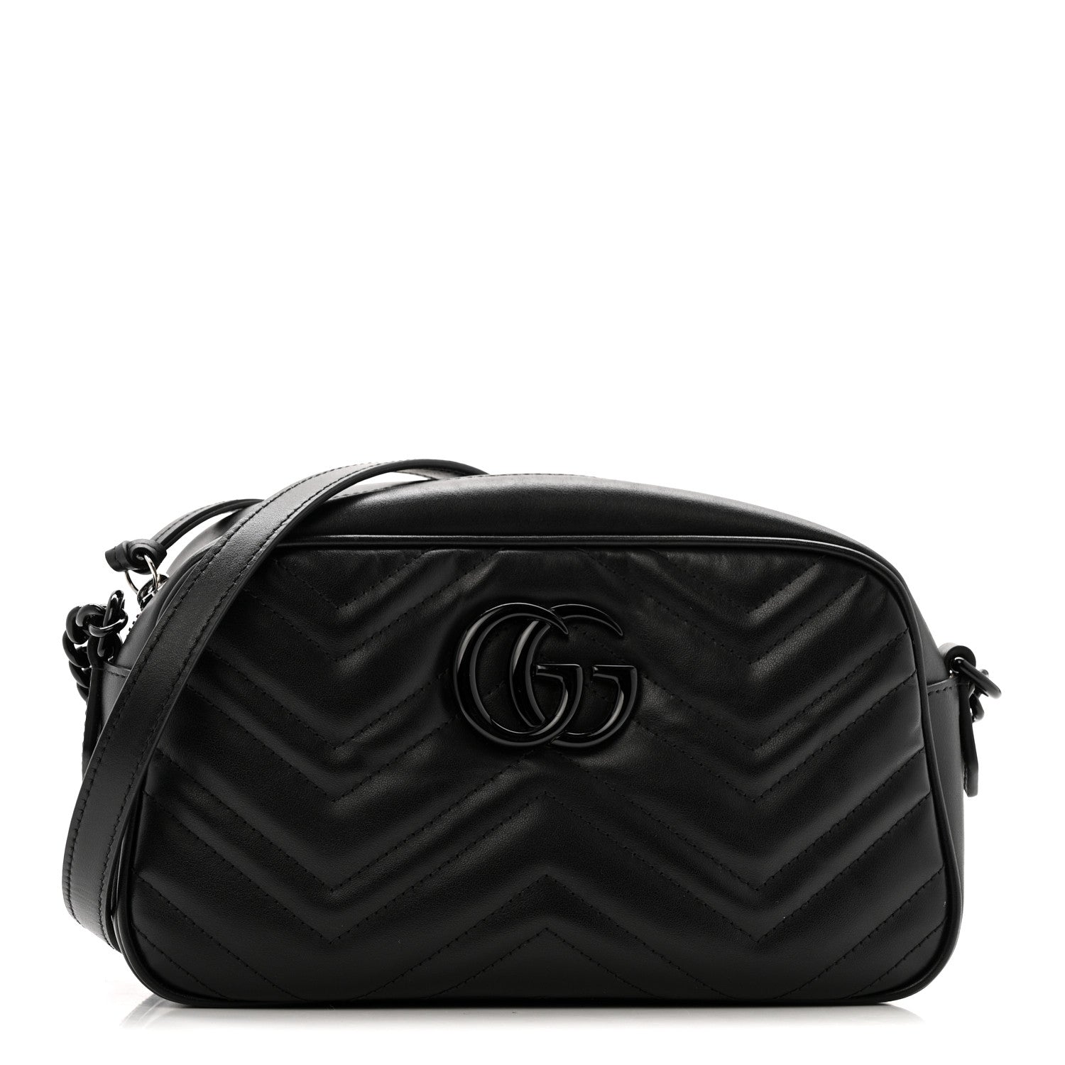 Calfskin Matelasse Monochrome Small GG Marmont Chain Shoulder Bag Black