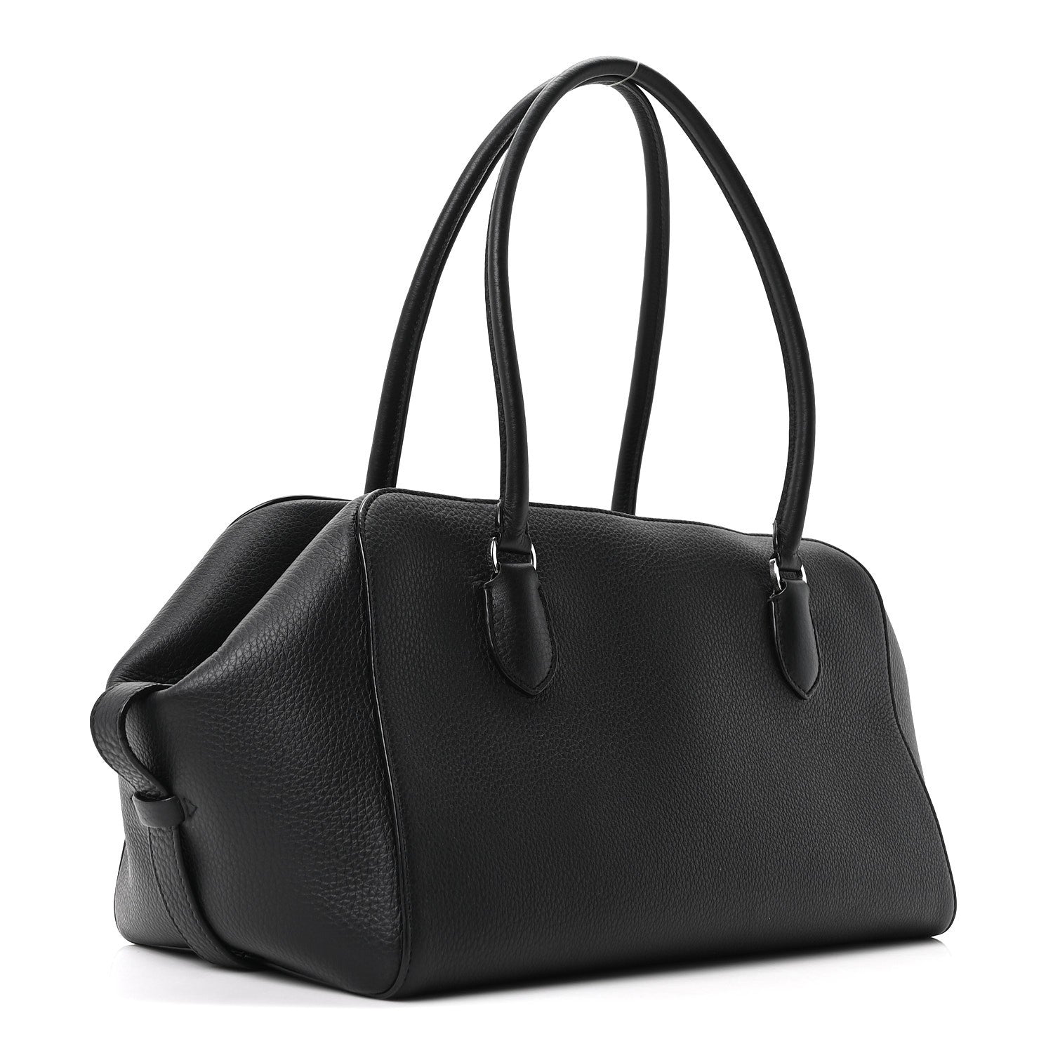 Grained Calfskin East West Bowling Bag Black