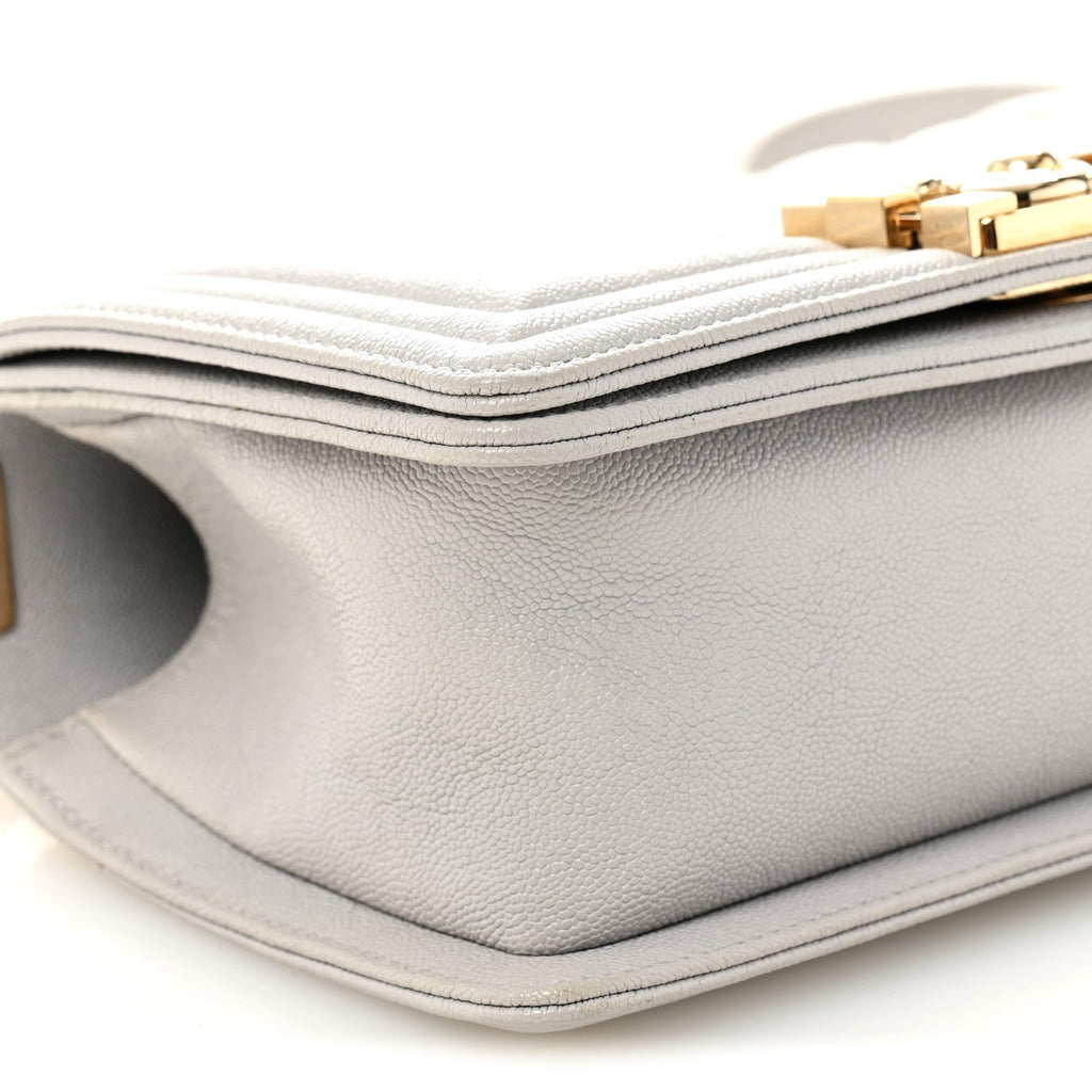 Caviar Quilted Small Boy Flap Light Grey