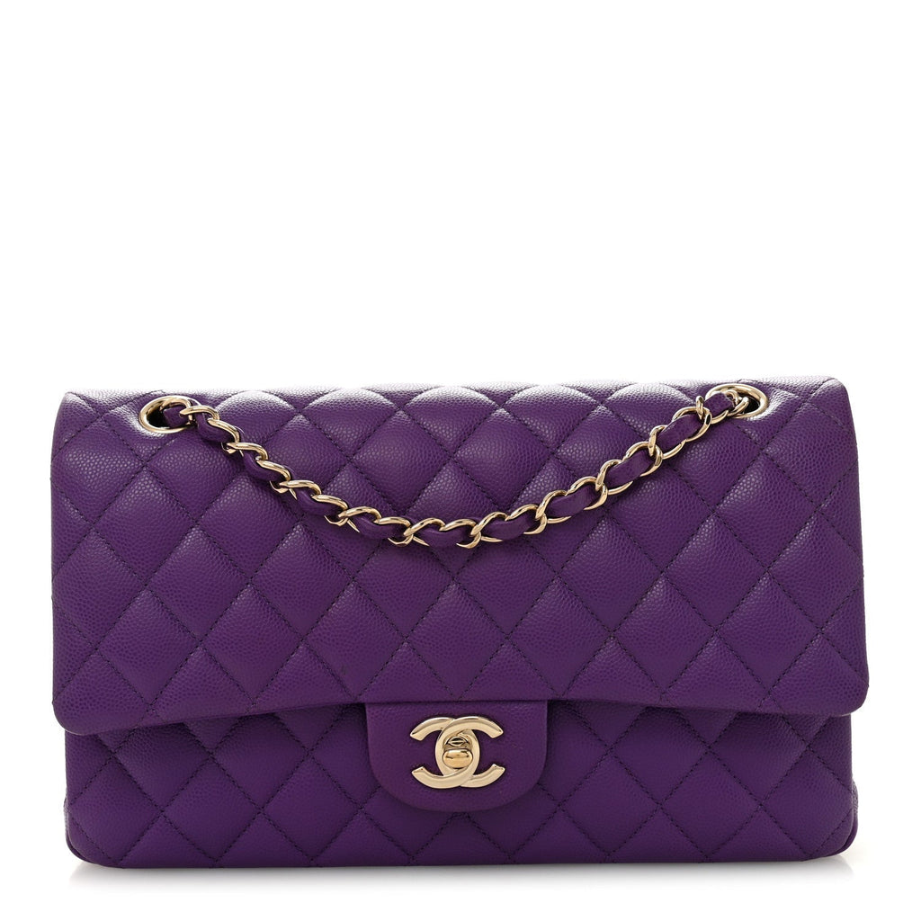 Caviar Quilted Medium Double Flap Purple