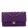Caviar Quilted Medium Double Flap Purple