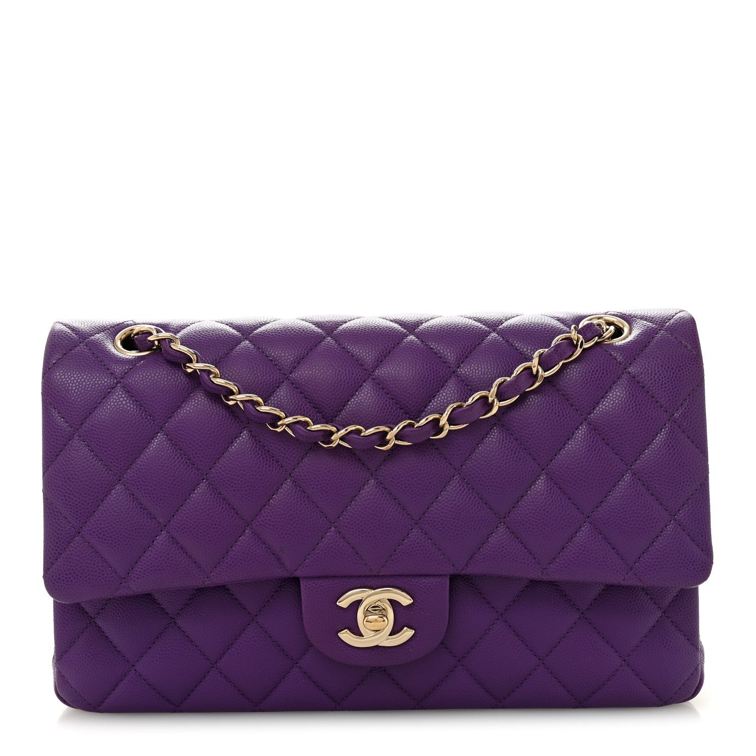 Caviar Quilted Medium Double Flap Purple