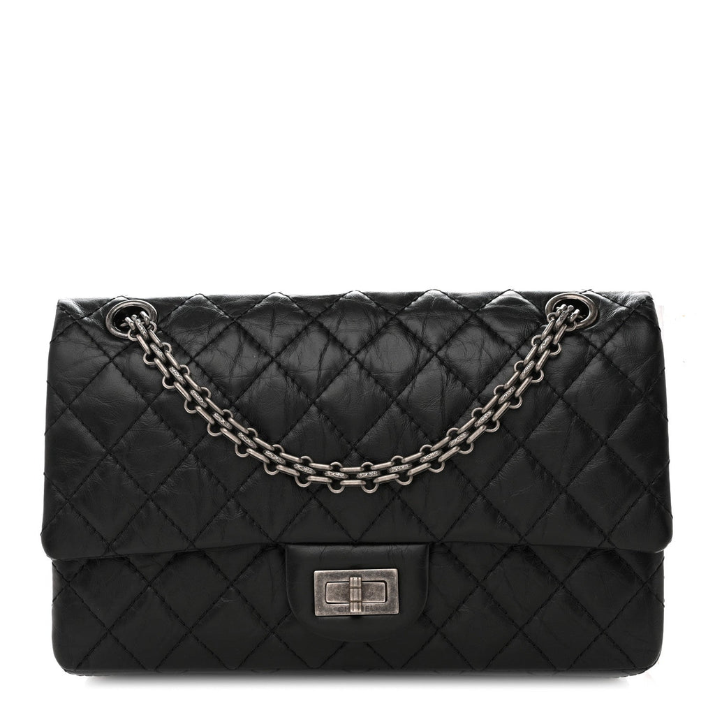 Aged Calfskin Quilted 2.55 Reissue 225 Flap  Black