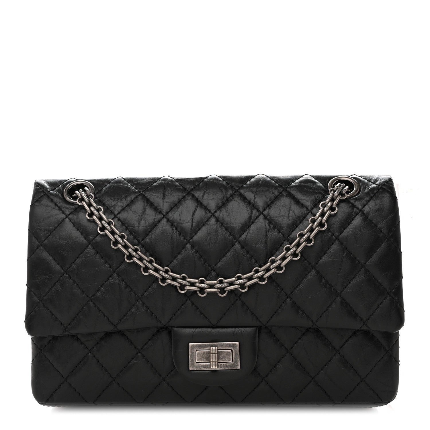 Aged Calfskin Quilted 2.55 Reissue 225 Flap  Black