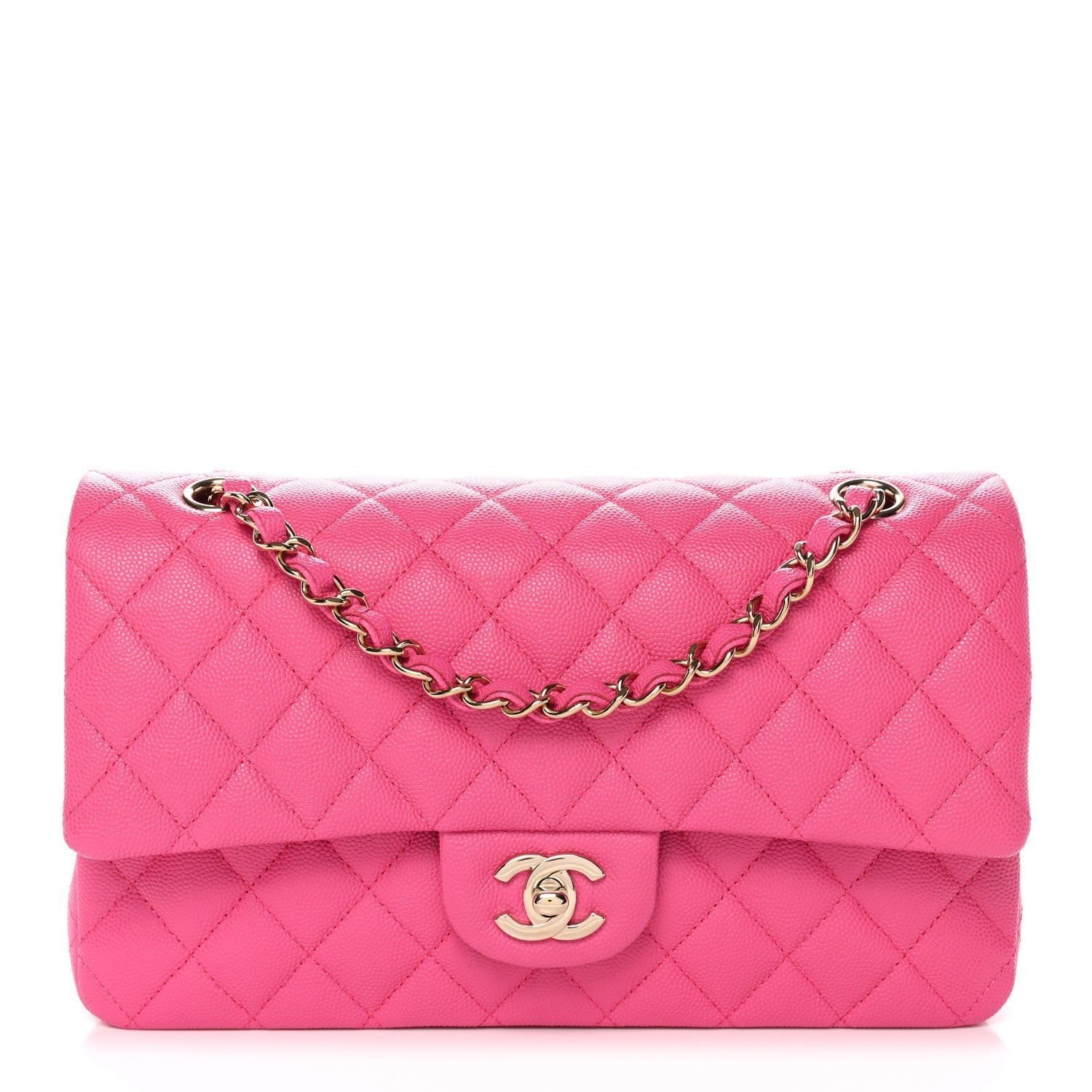 Caviar Quilted Medium Double Flap Dark Pink